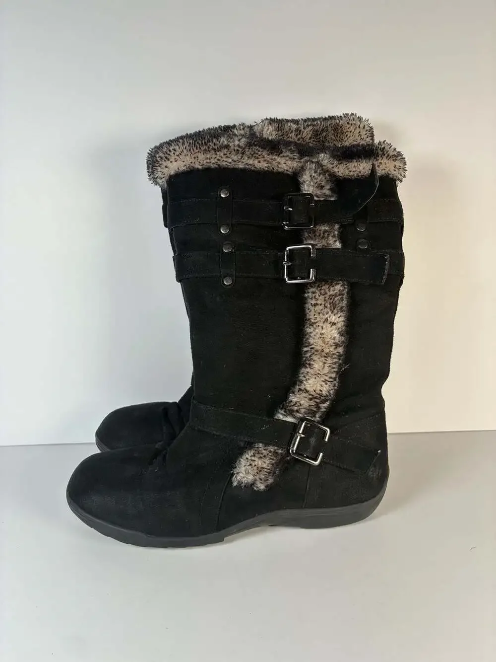 Hot Cakes Haley Black Faux Fur Lined Buckle Winter Boots